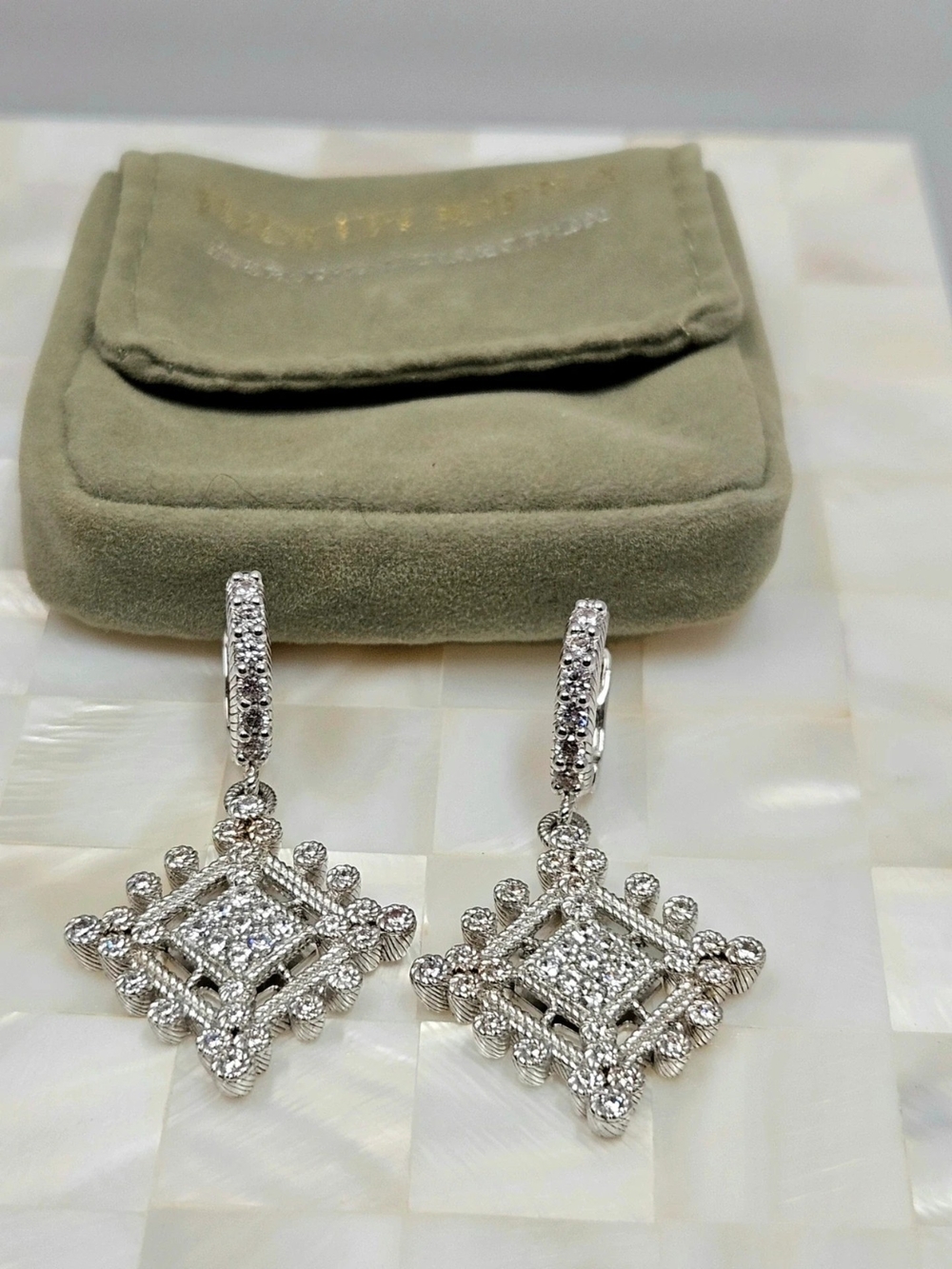 Judith Ripka Silver Pavé Geometric Drop Earrings